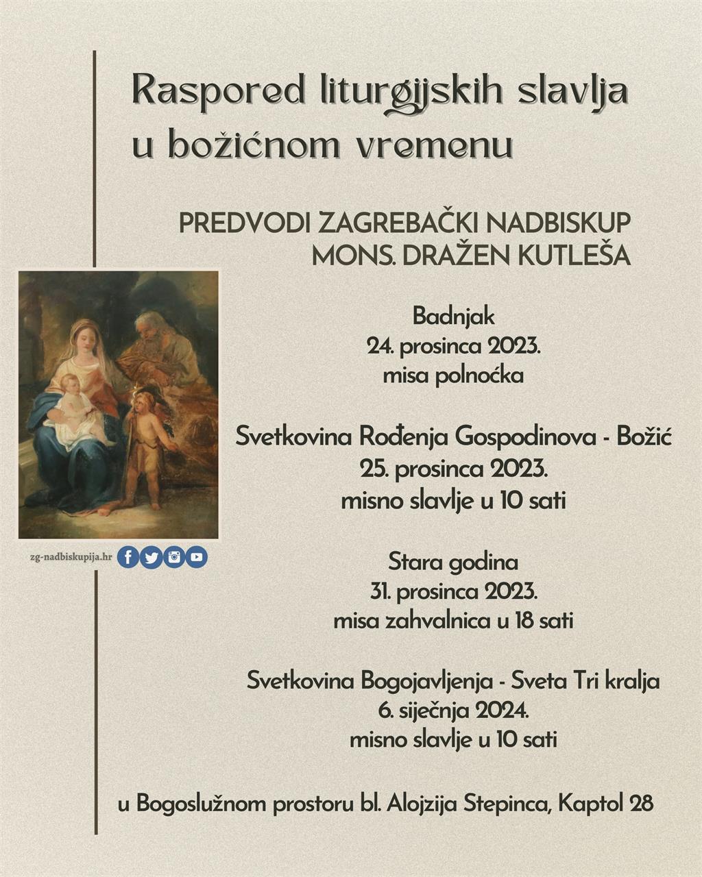 2023 Raspored liturgijskih slavlja u božićnom vremenu