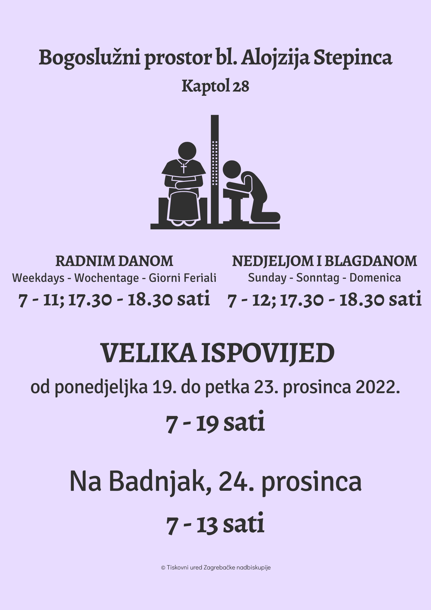 Raspored ispovijedanja 2022